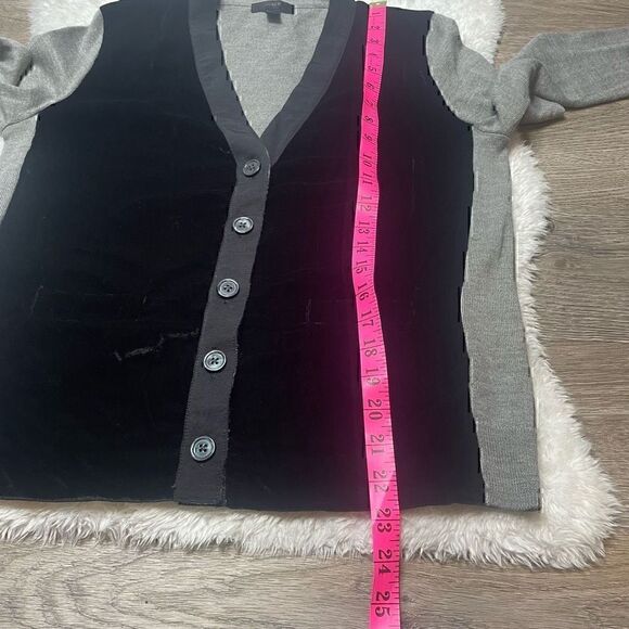 J Crew Cardigan Sweater Velvet Black Grey Size Small Button Vneck - Picture 8 of 10